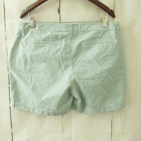Old Navy Shorts 12 Green Gingham Check Plaid Flat Front Preppy - Picture 2 of 5